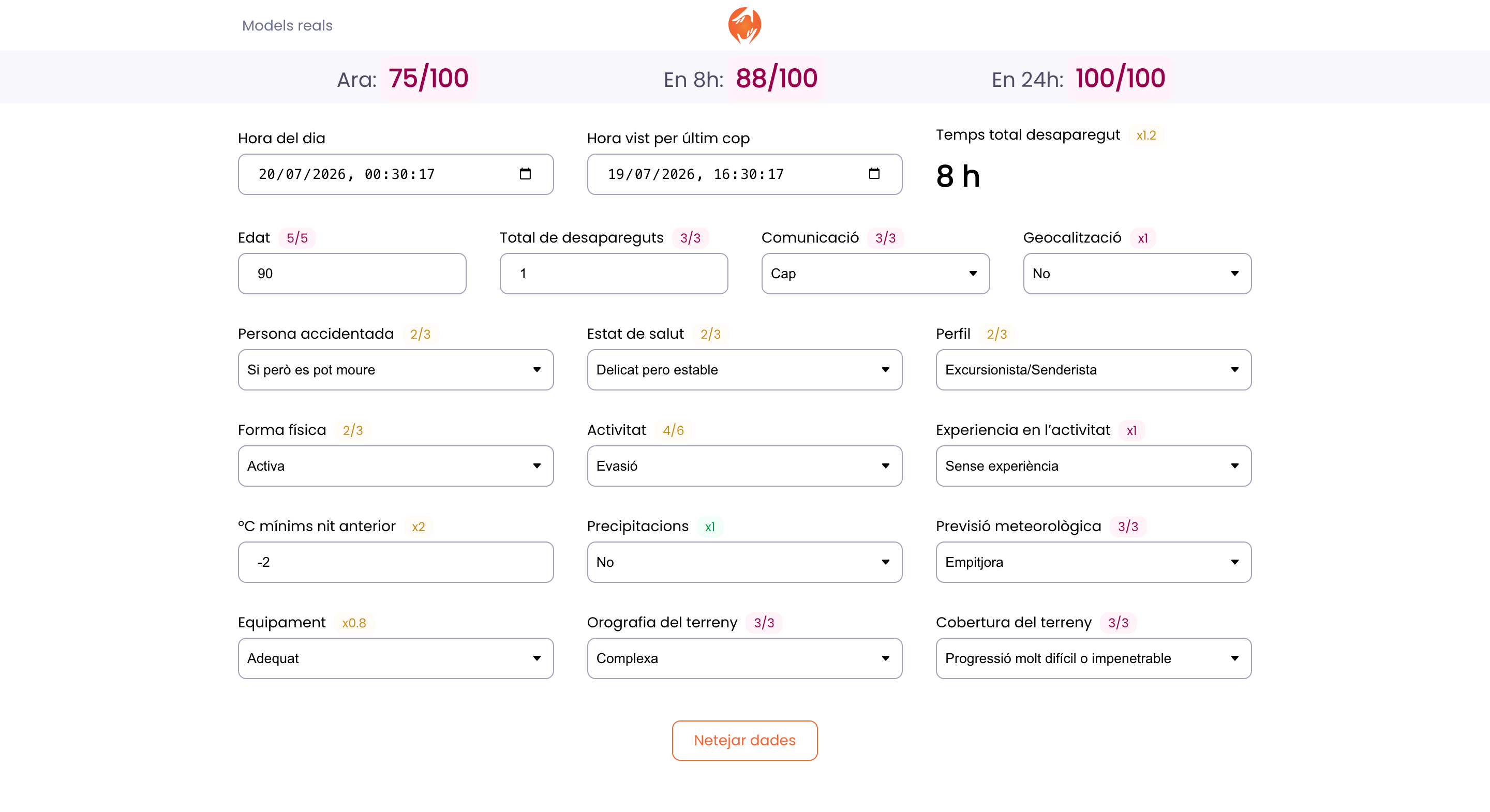 v3 case detail: the full factor grid of a critical case scoring 75, 88 and 100