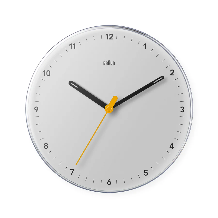Braun wall clock with yellow second hand