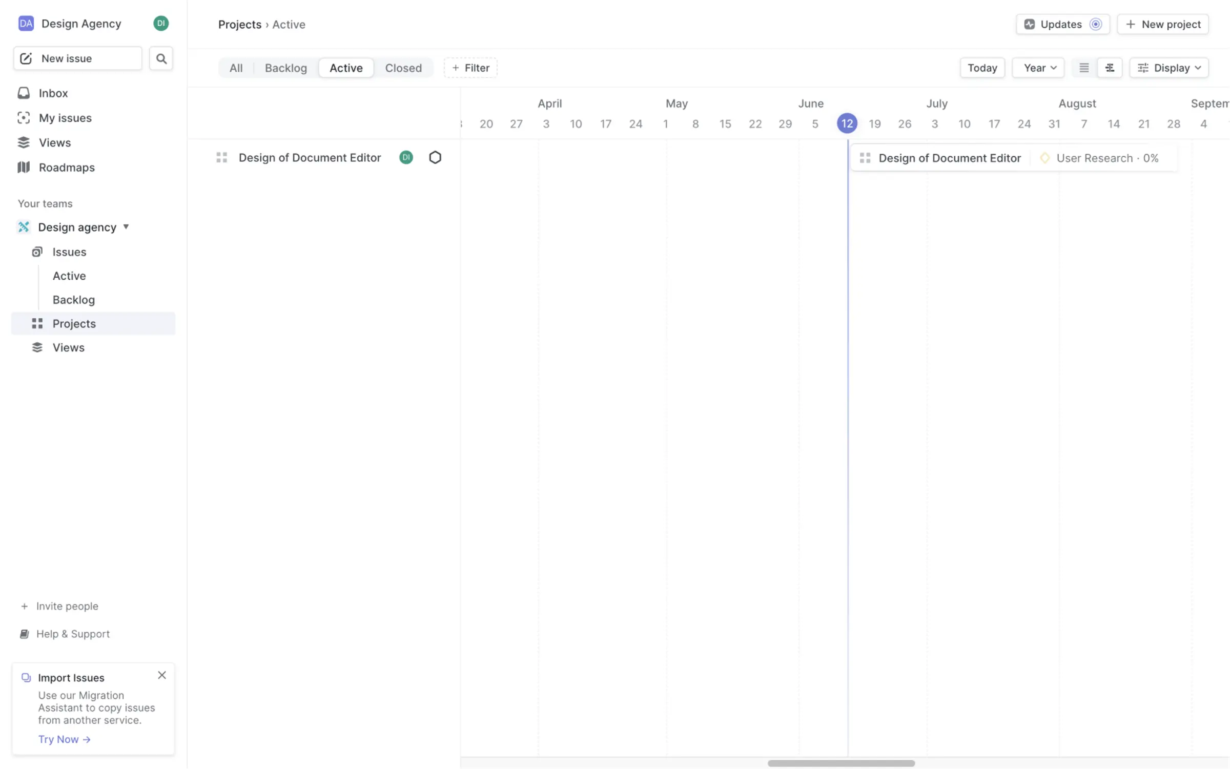 Linear — Projects timeline