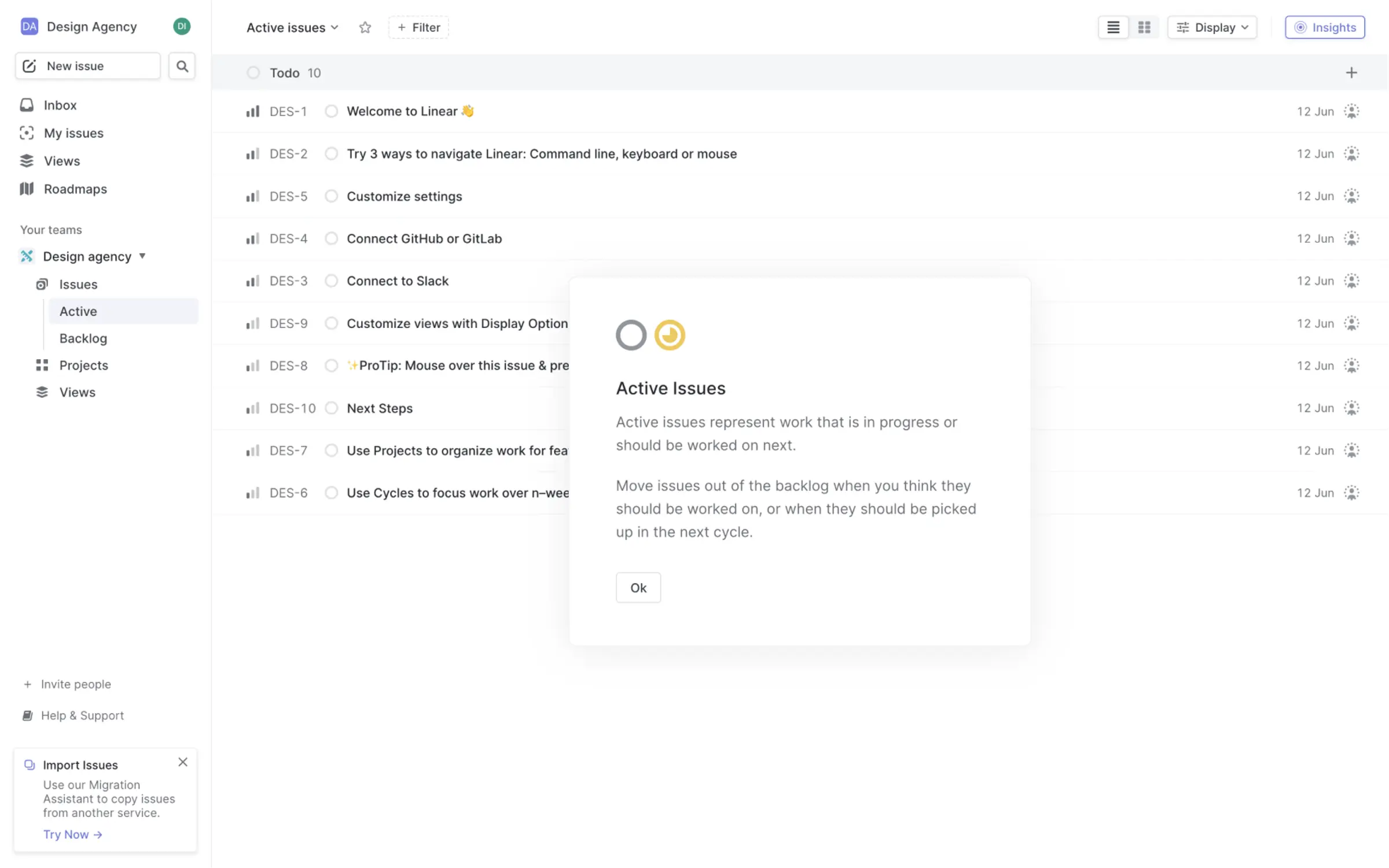 Linear — Active issues list