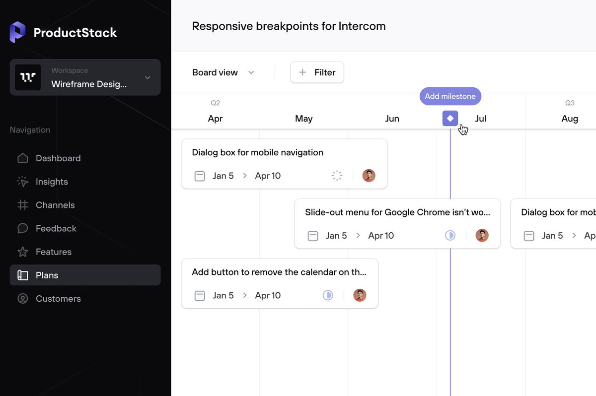 ProductStack — roadmap timeline board