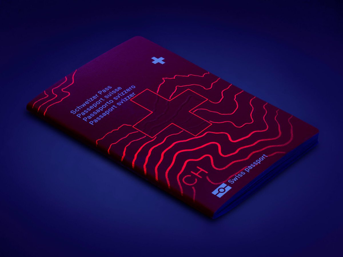 Swiss passport, topographic UV relief