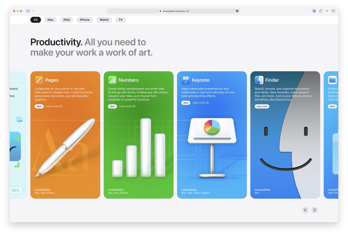 Apple apps — 'Productivity' landing