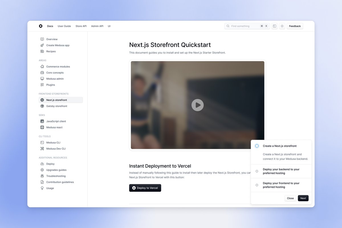 Medusa docs — Next.js Storefront quickstart