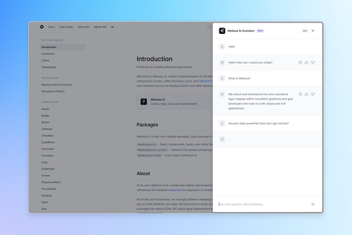 Medusa UI docs with AI assistant