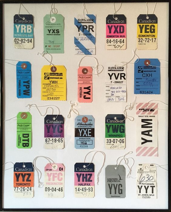 Framed Canadian airline baggage tags