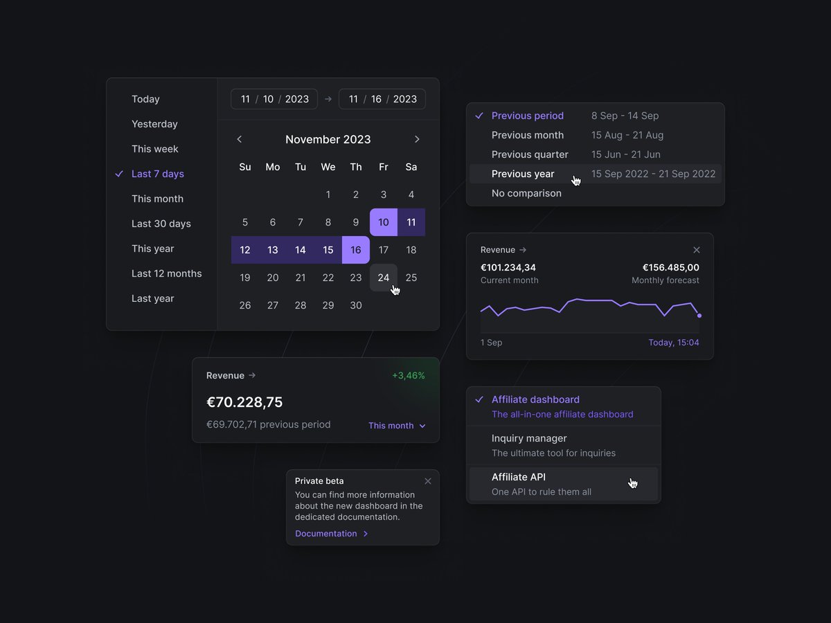 Dark analytics dashboard components