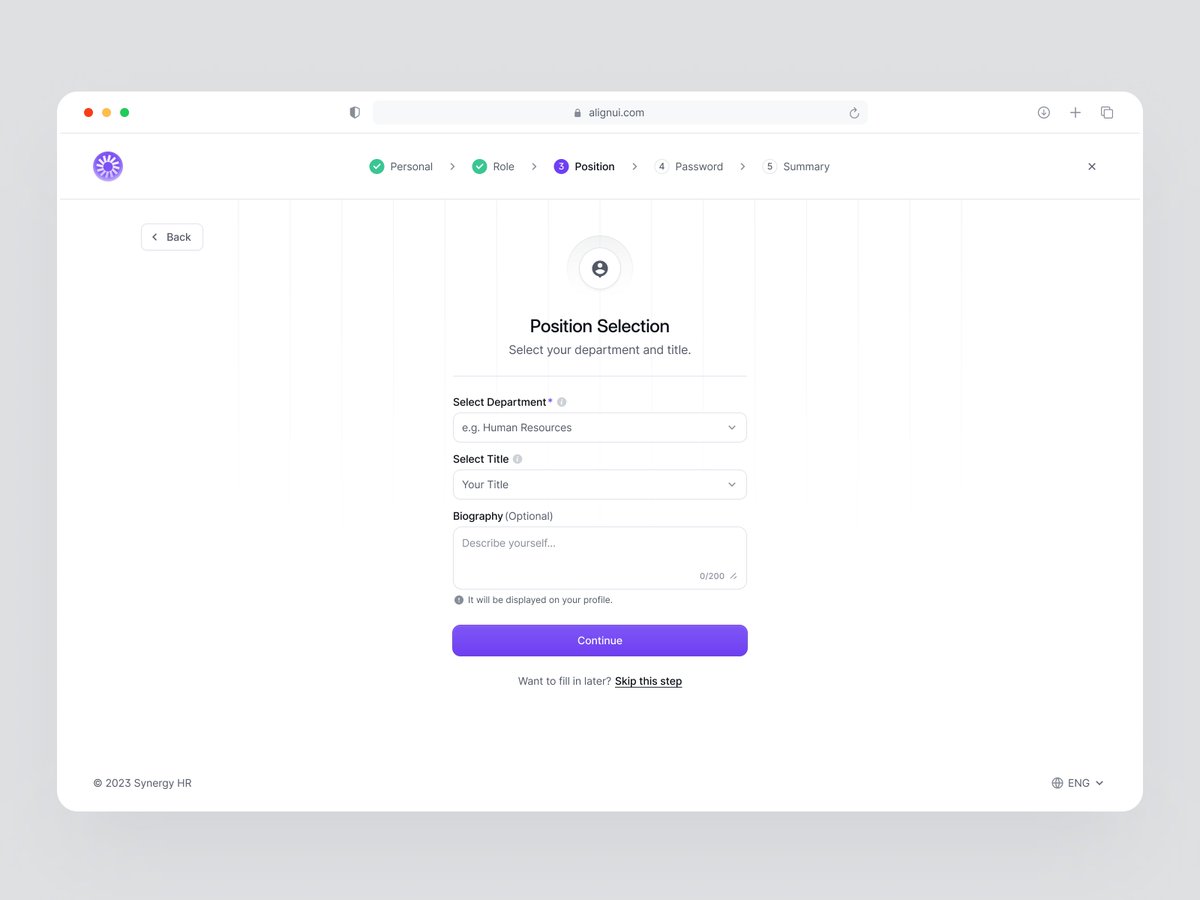 Multi-step onboarding — position selection