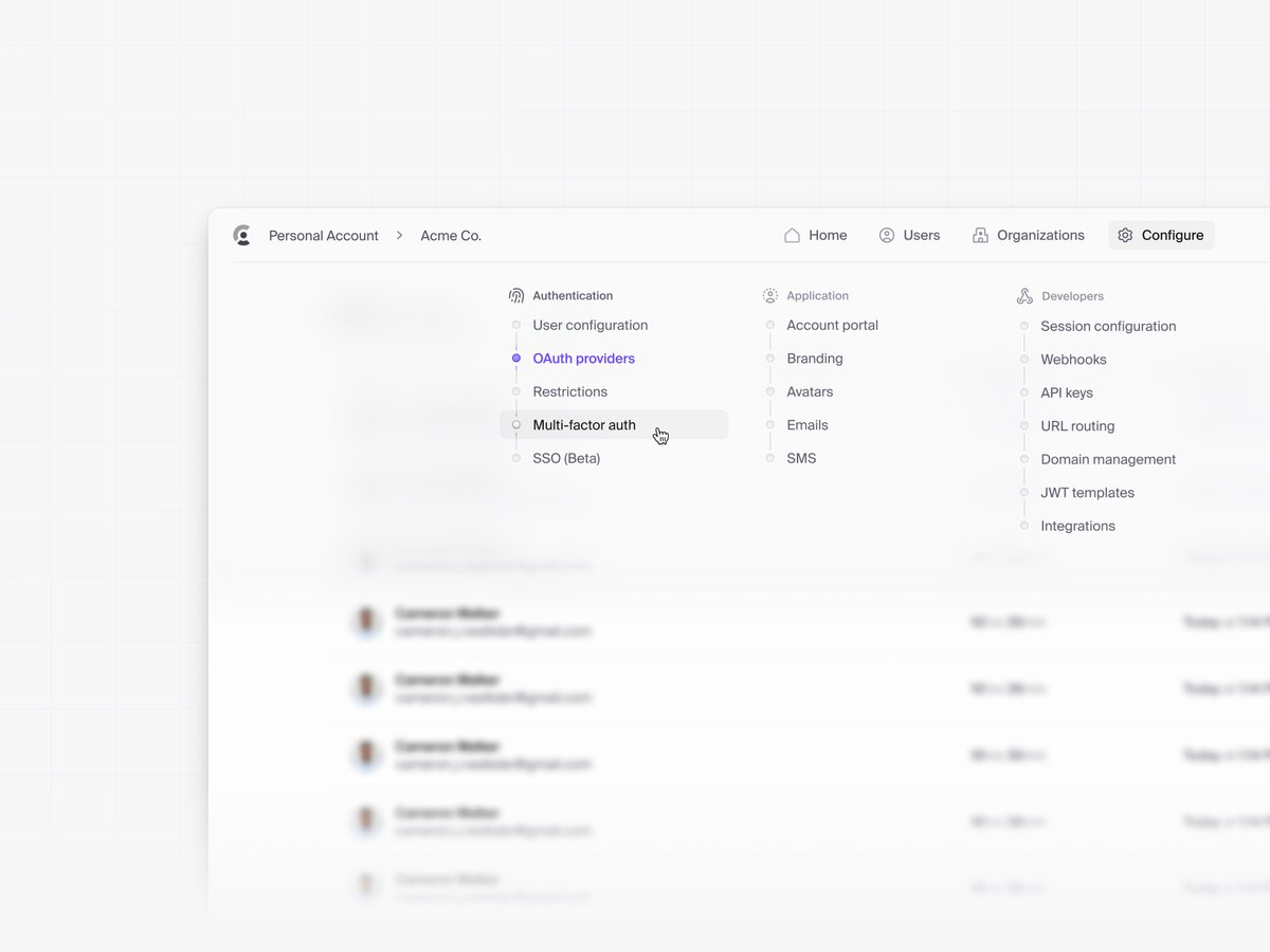 Auth configuration mega-menu