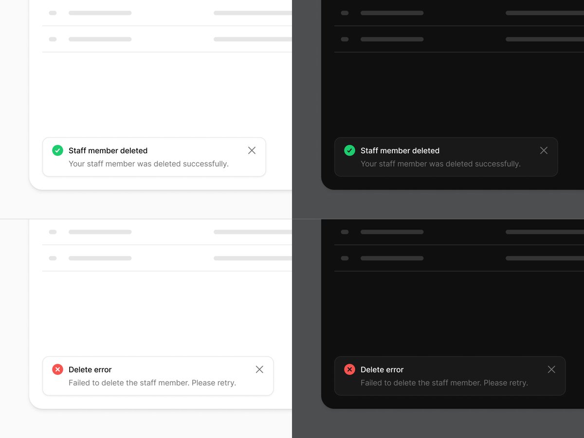 Toast notifications, light and dark