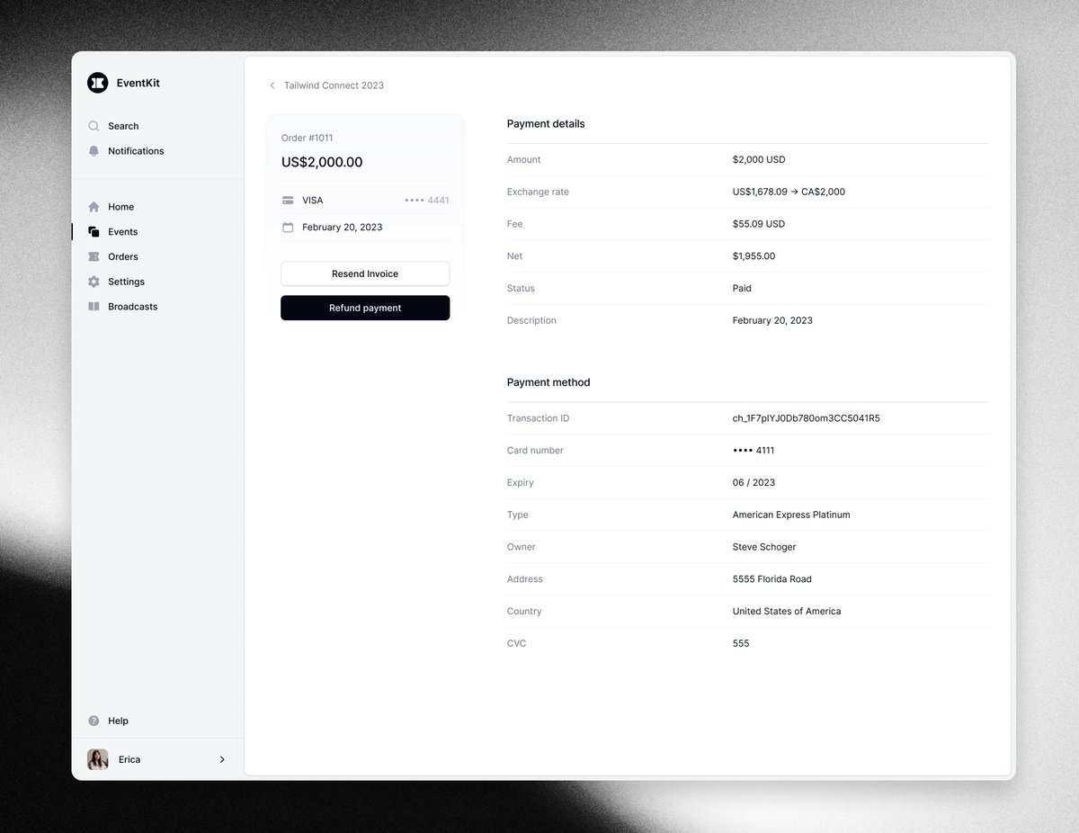 EventKit payment detail screen