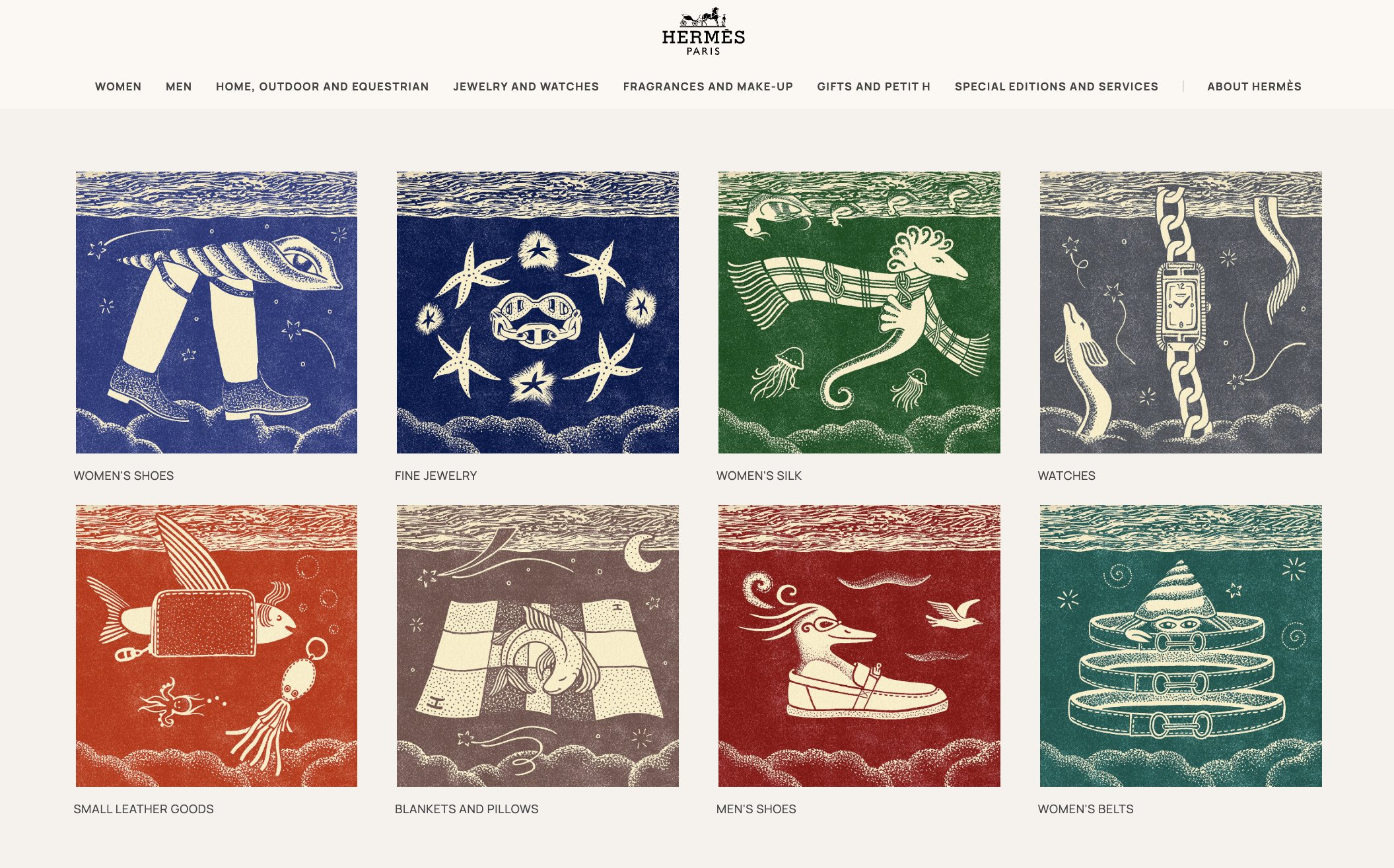 Hermes woodcut nav tiles