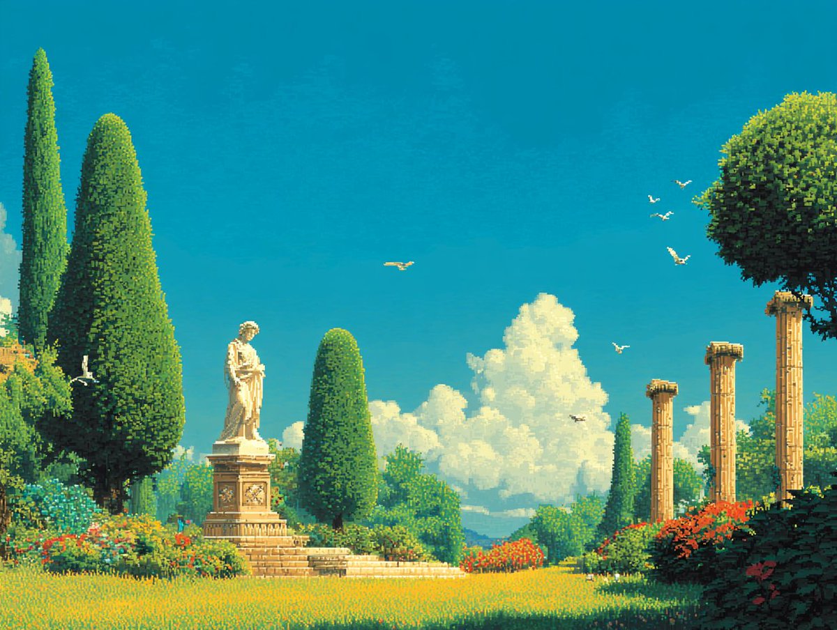 Pixel-art classical garden