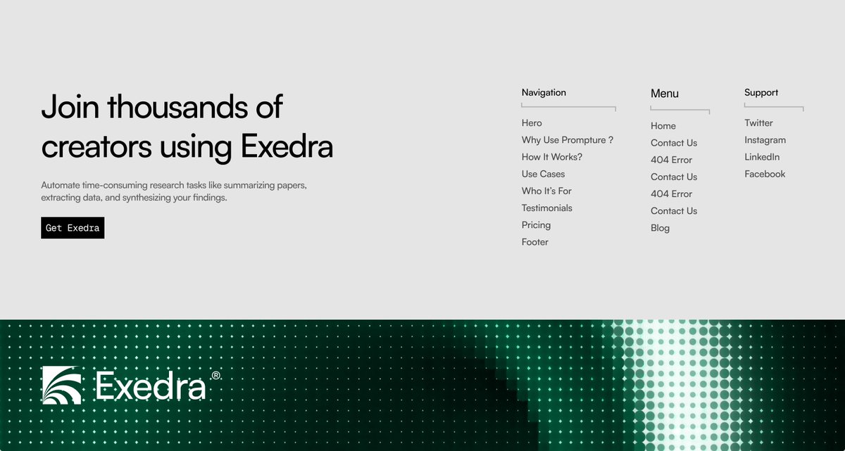 Exedra — landing page footer