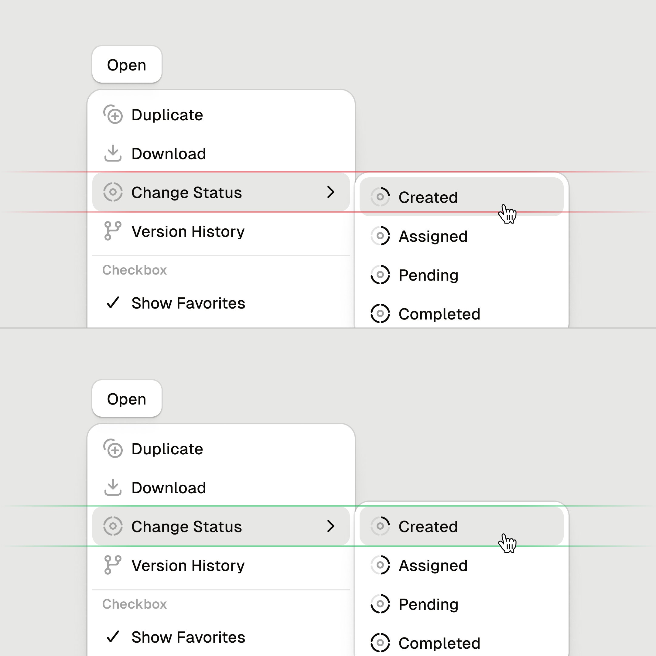 Nested context menu, alignment guides