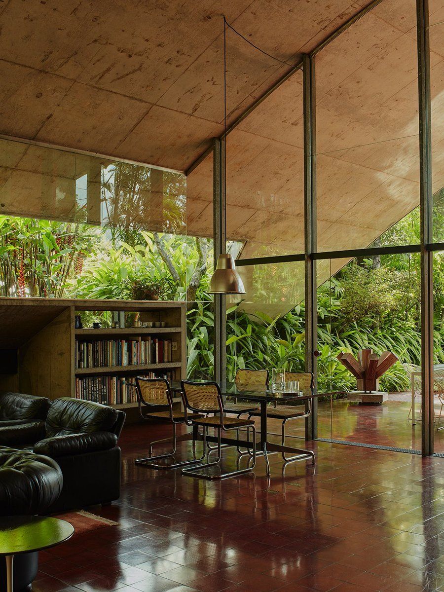 Concrete pavilion, garden glass wall