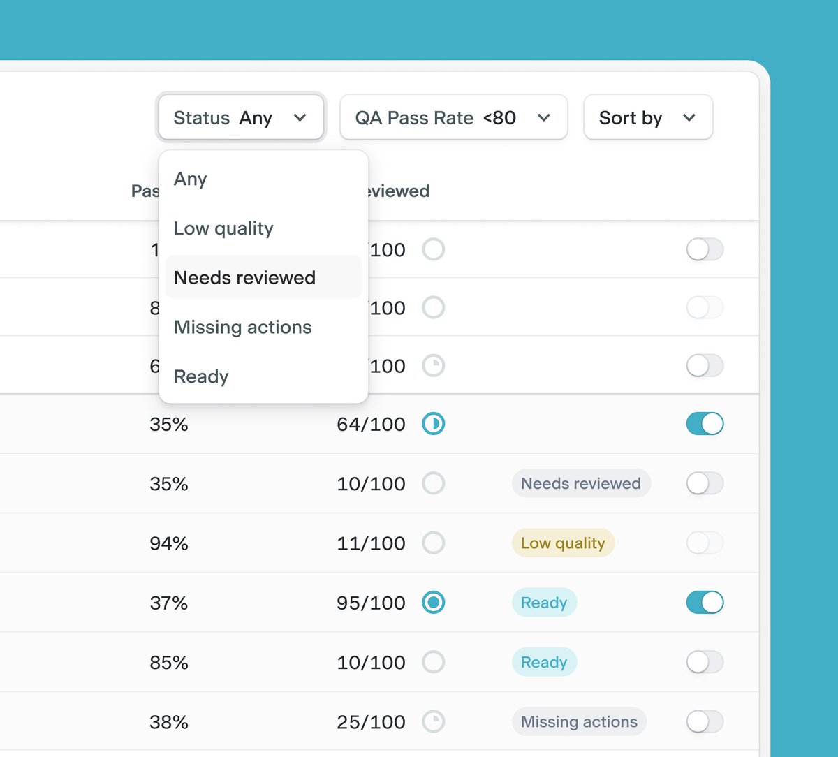 Filter dropdown over data table