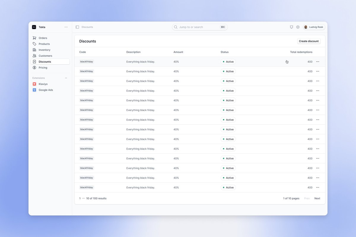 Tekla commerce admin — Discounts