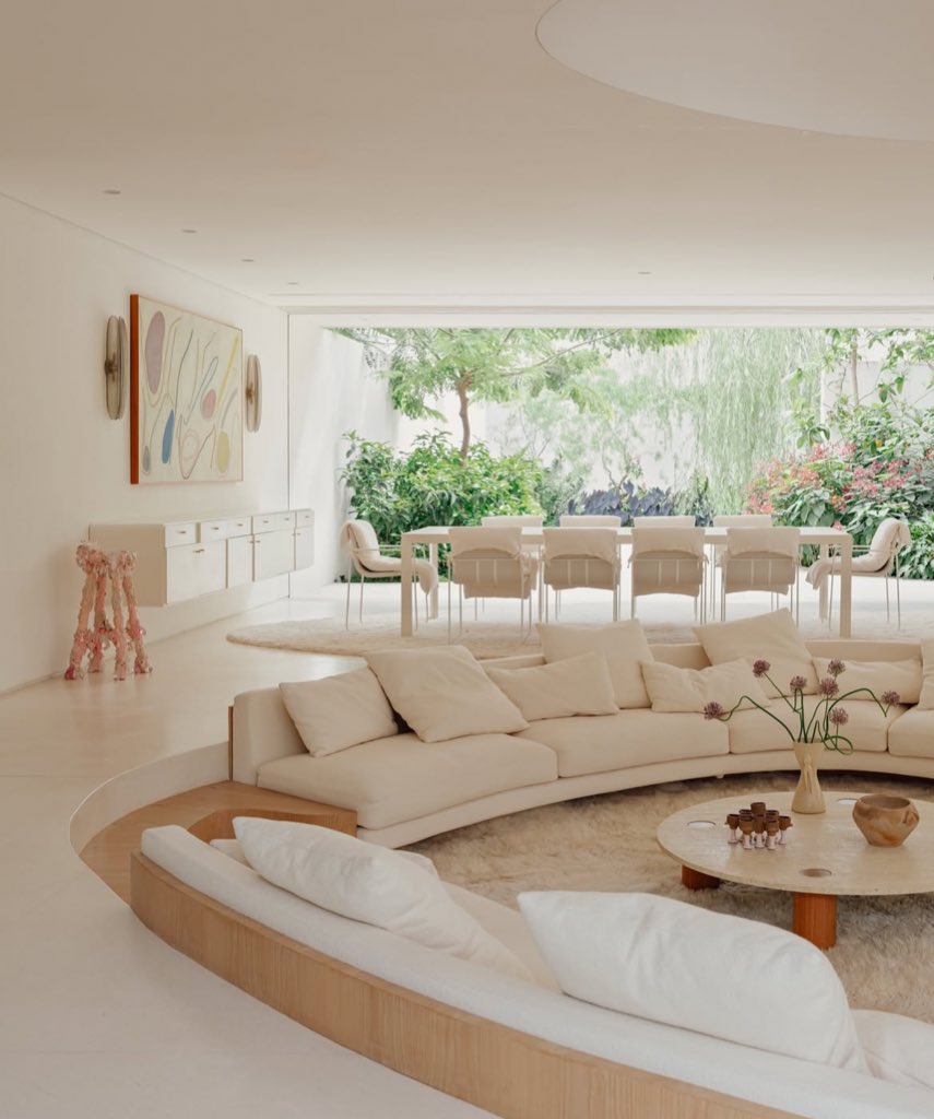 Curved cream living room
