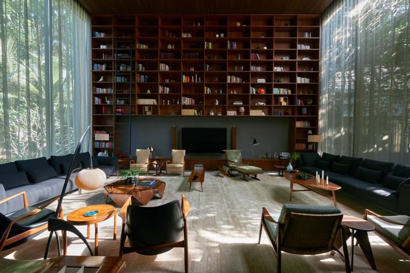 Double-height library living room