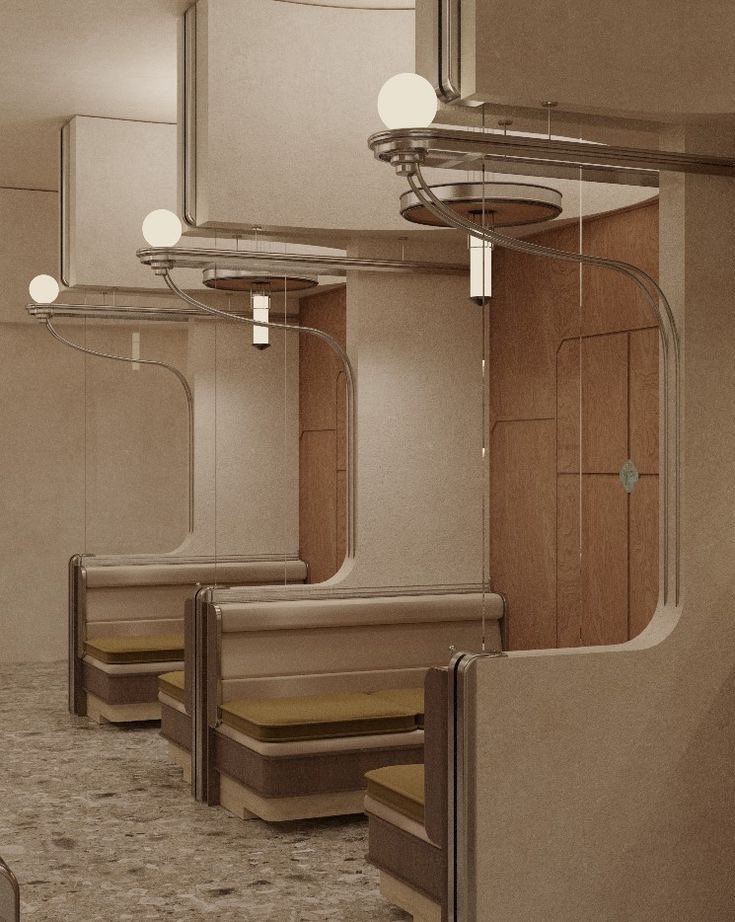 Curved booth render, beige tones