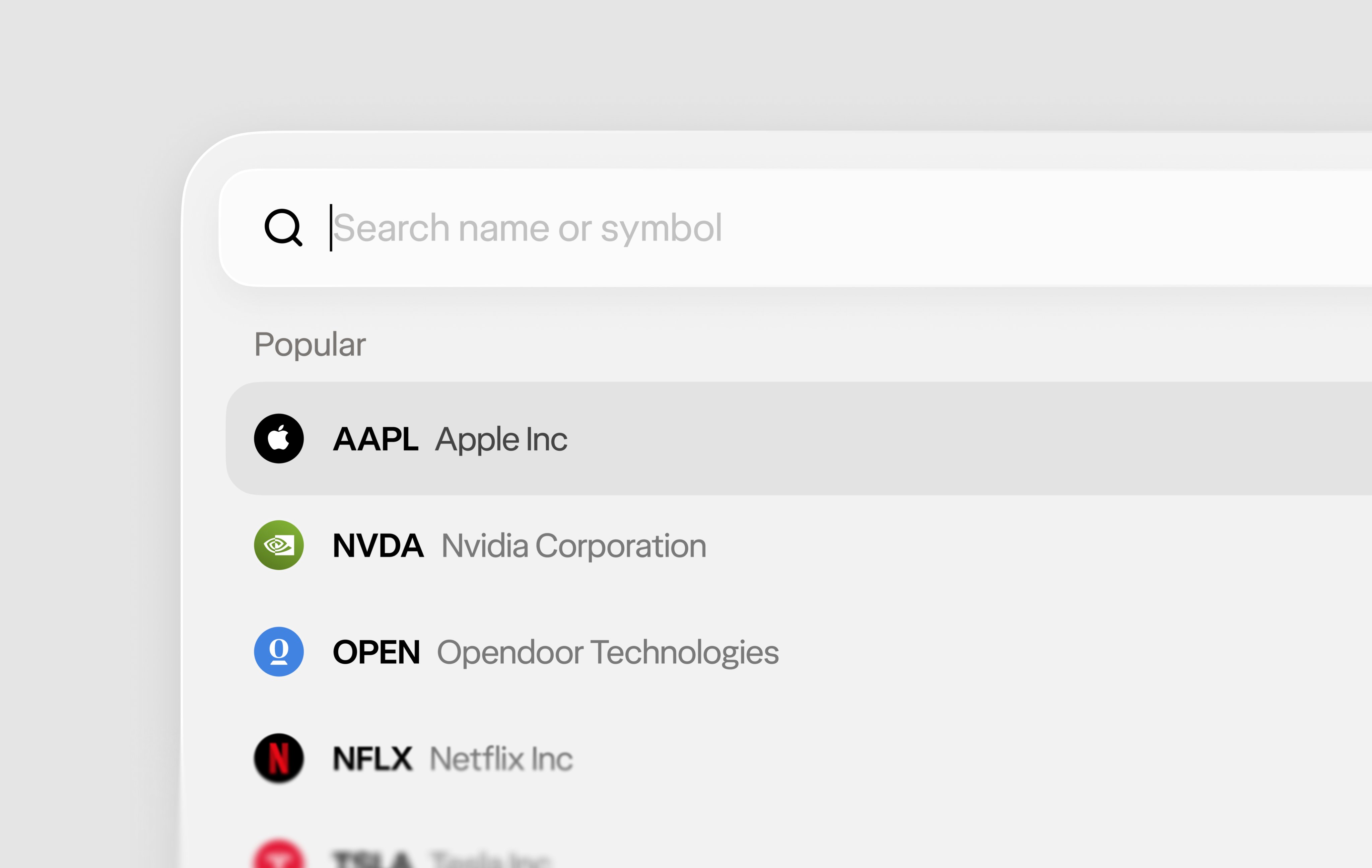 Ticker search dropdown