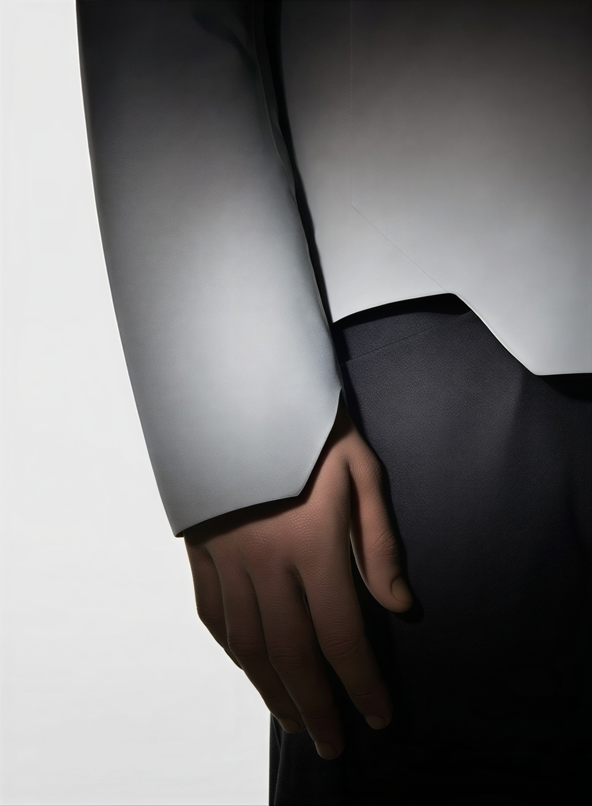 Grey tailoring against white