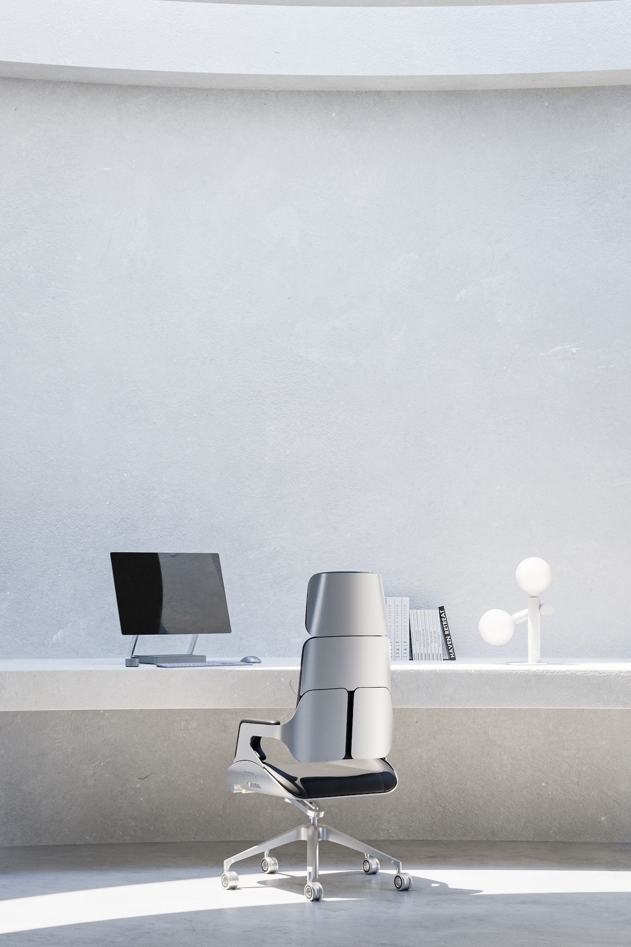 Executive chair, concrete alcove