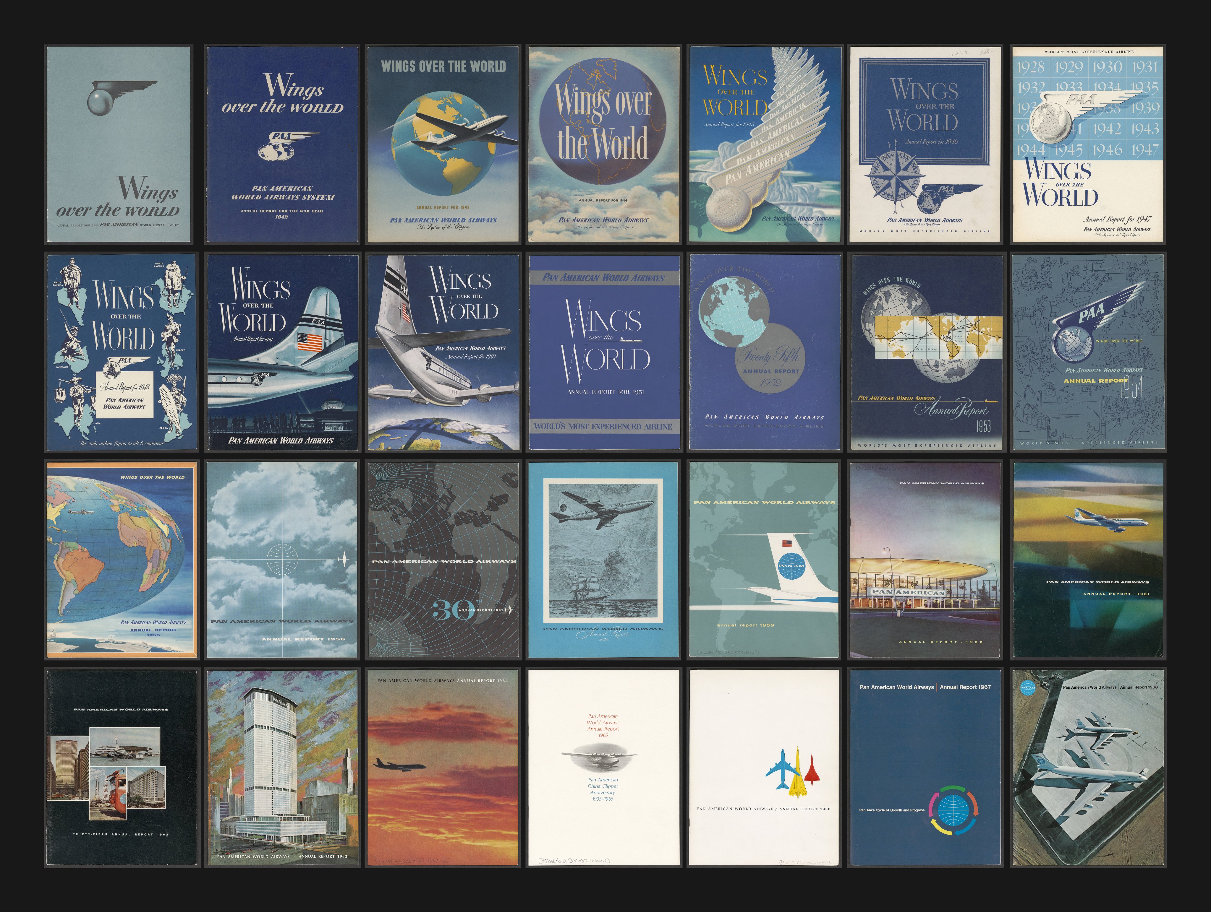 Pan Am annual-report covers, gridded