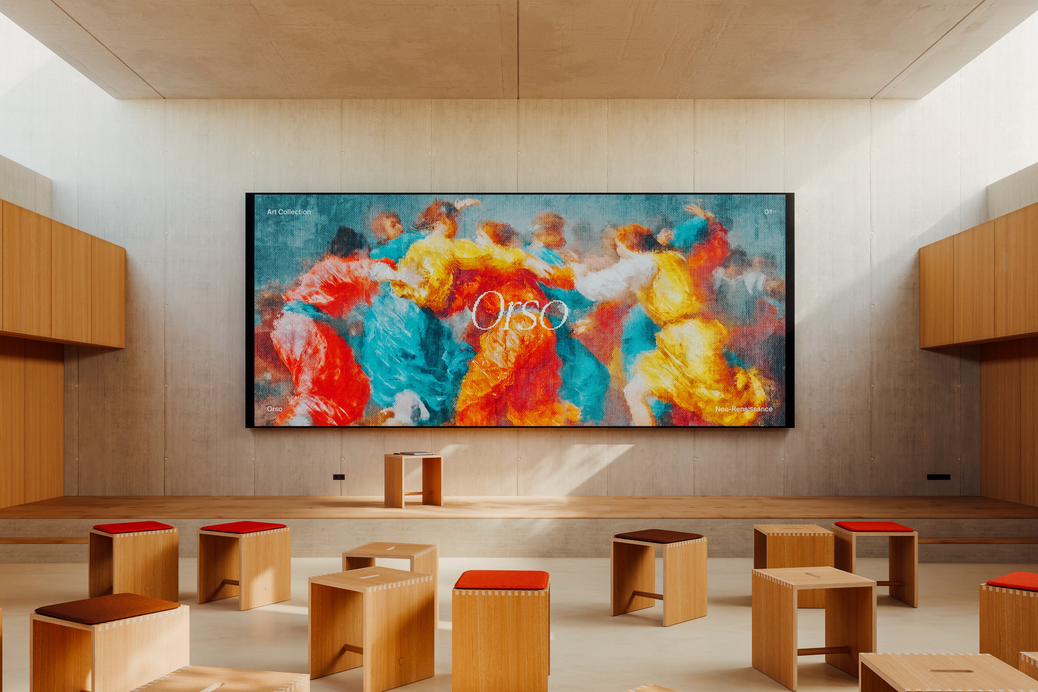 Orso gallery display, plywood room
