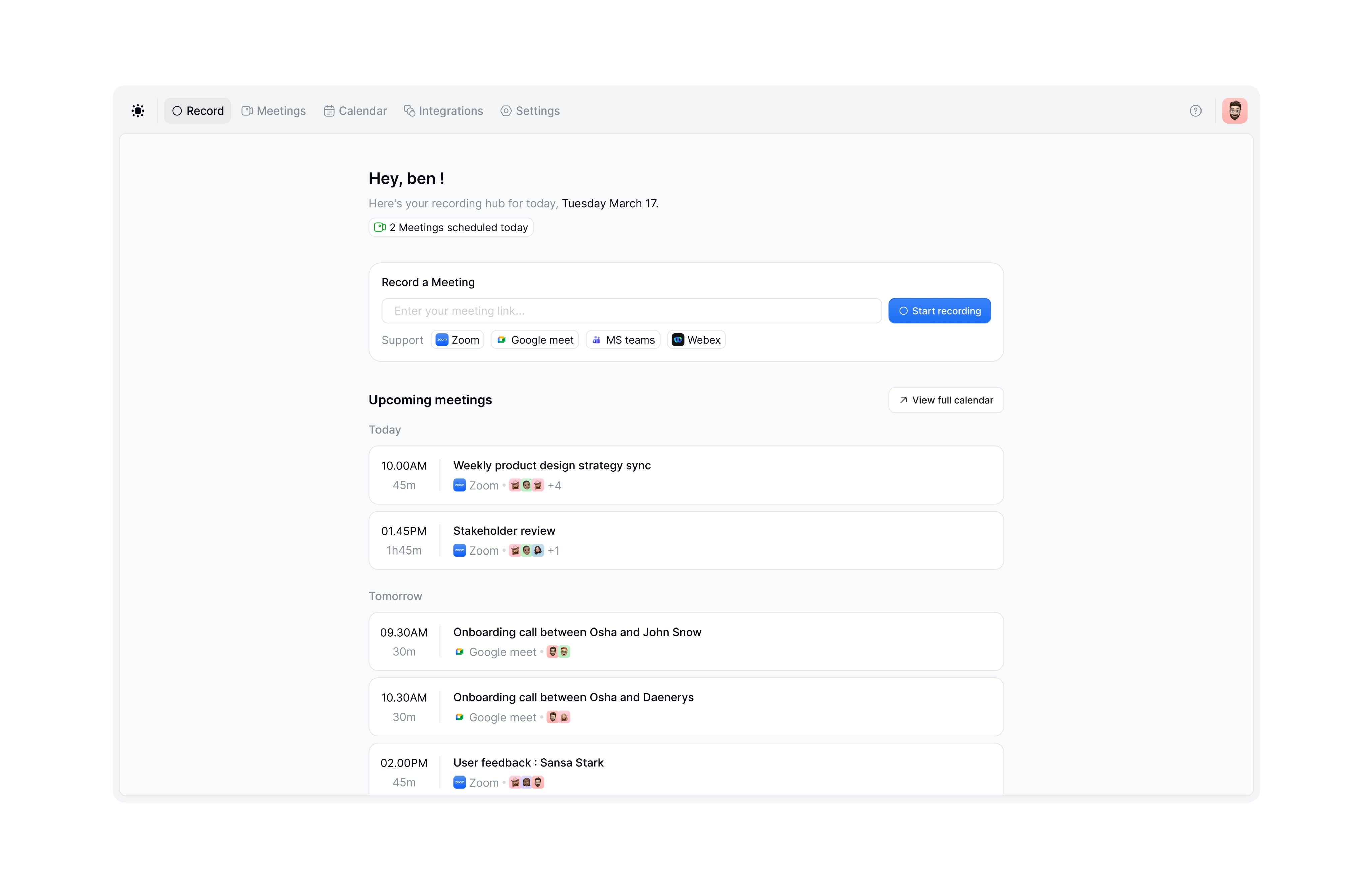 Meeting-recorder dashboard