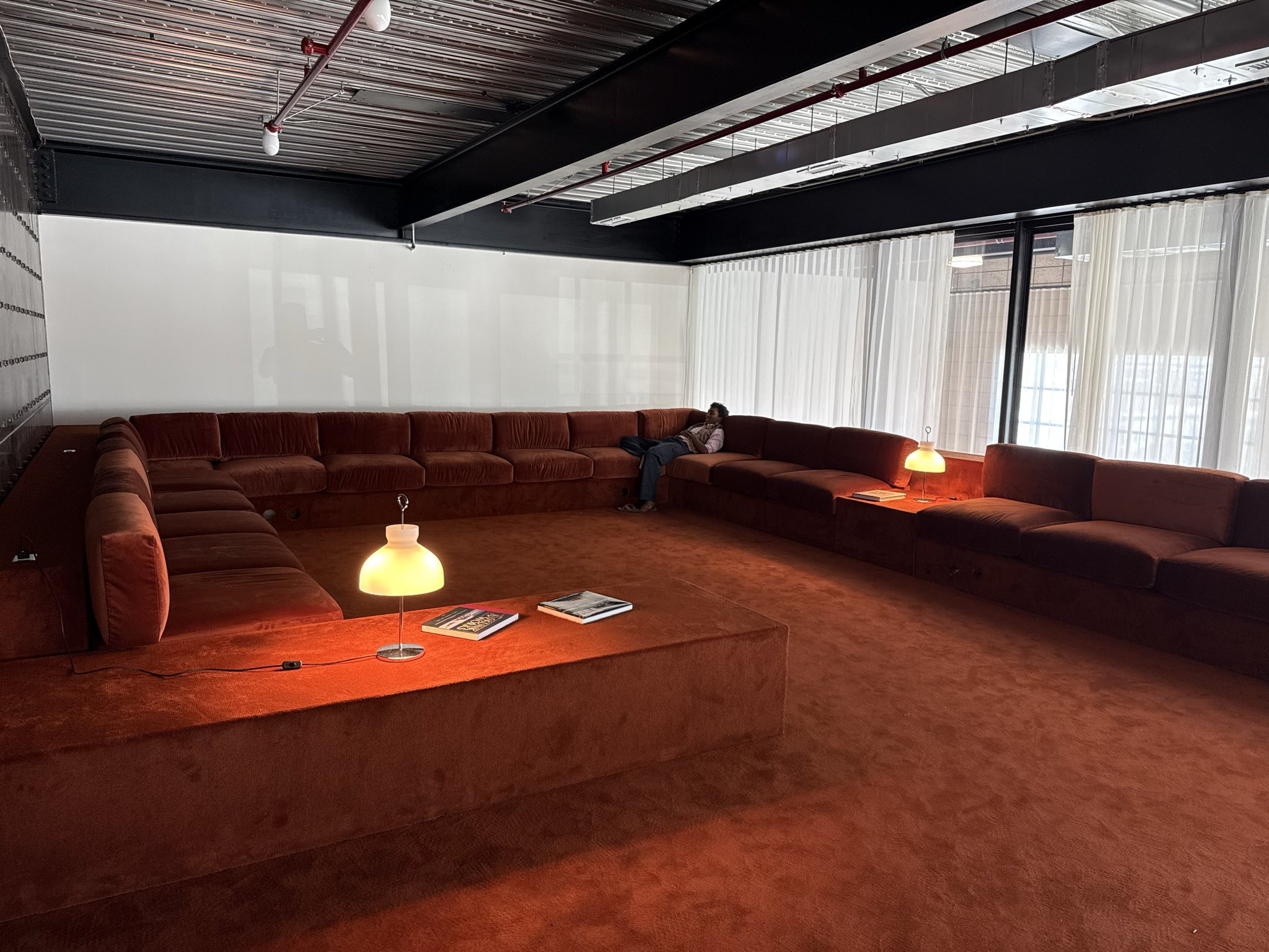 Rust velvet conversation pit