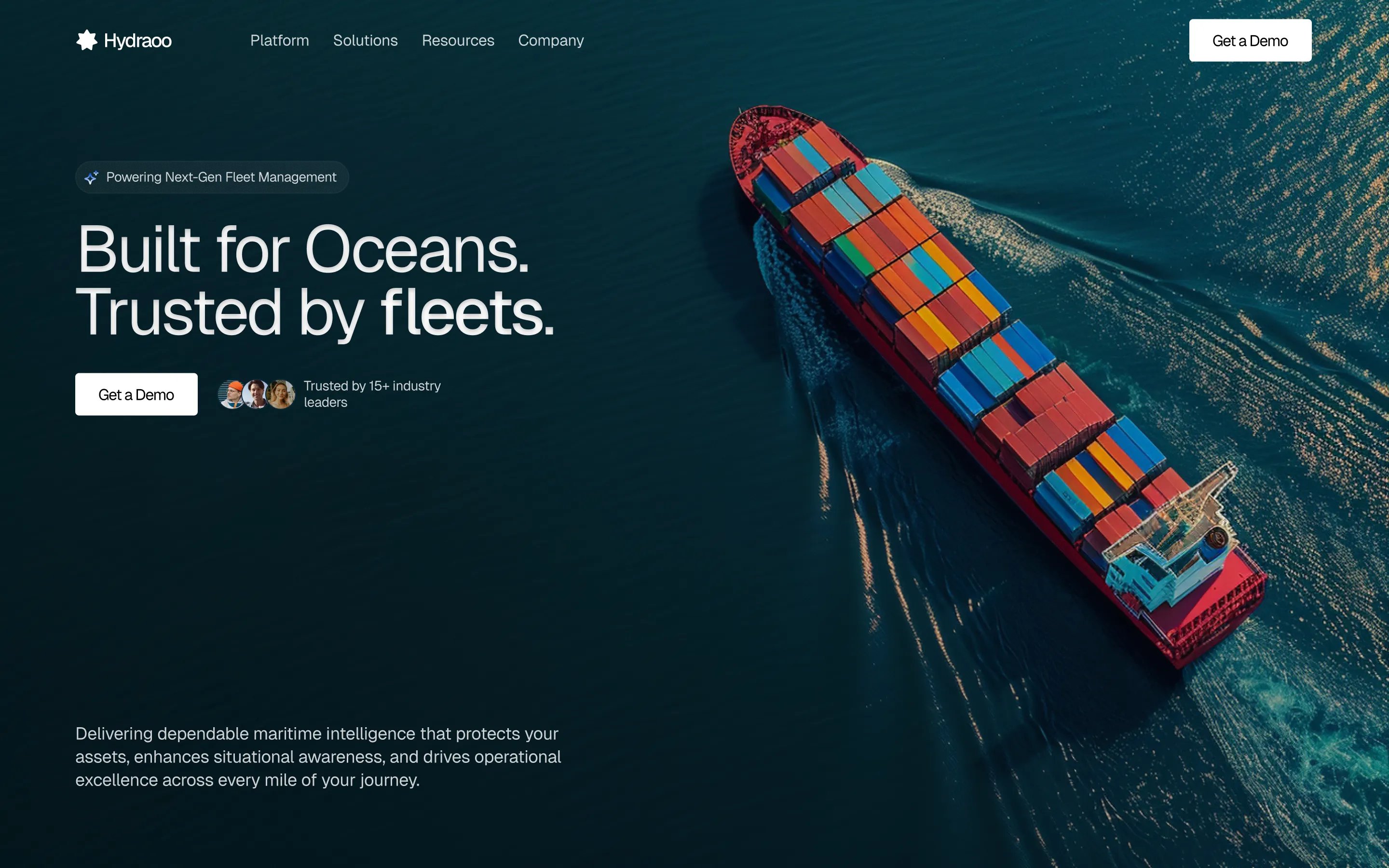 Maritime fleet SaaS landing hero