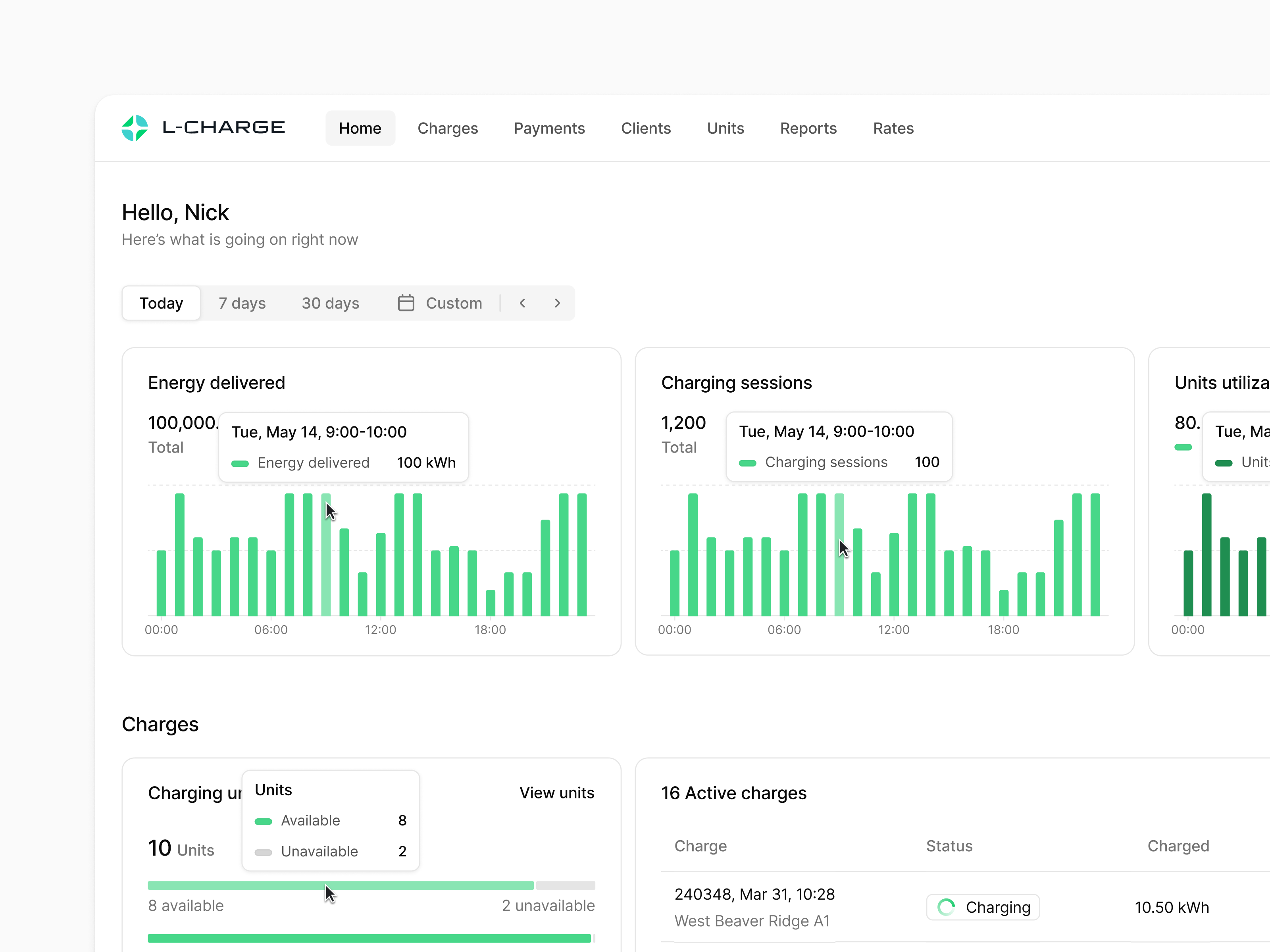 L-Charge dashboard overview