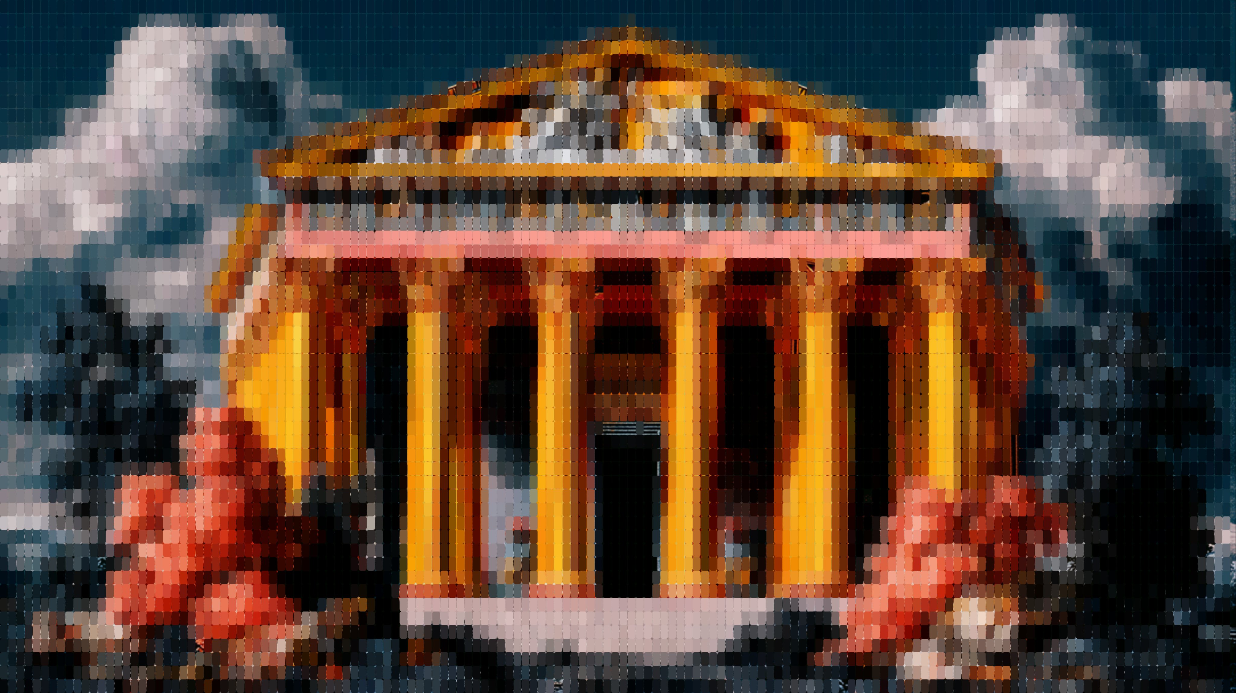 Mosaic-rendered temple facade
