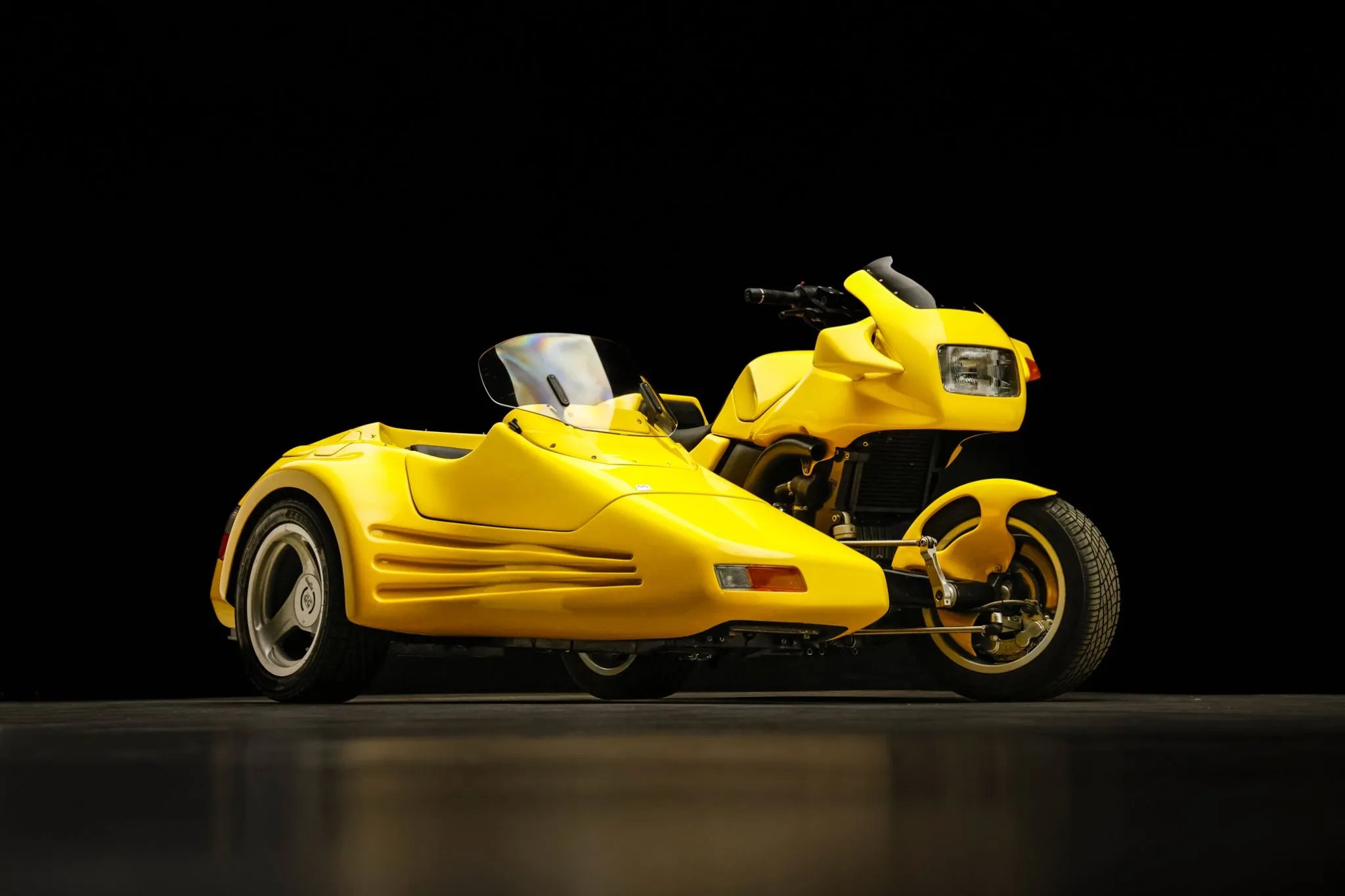 Yellow motorcycle with matching sidecar