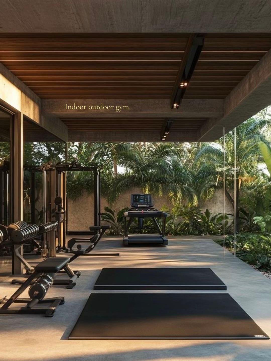 Indoor-outdoor gym, palms