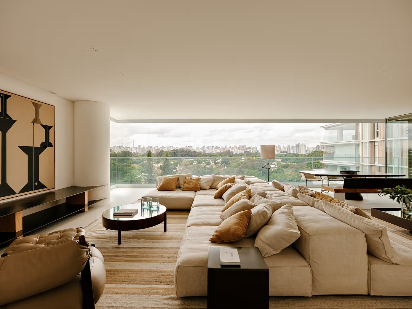 Cream lounge with panoramic city view