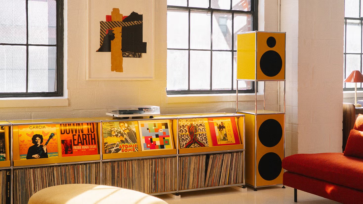 Yellow USM record console in a loft