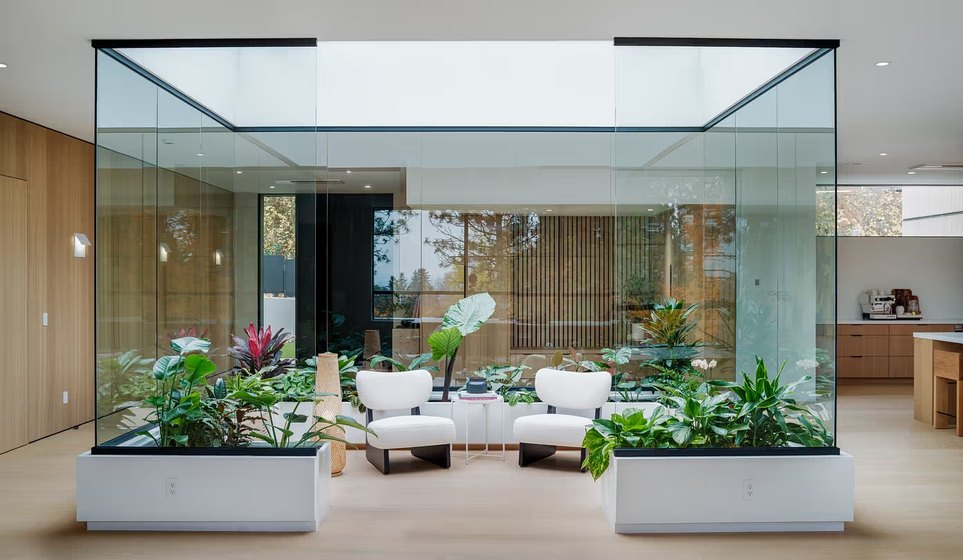 Glass-boxed winter garden with skylight