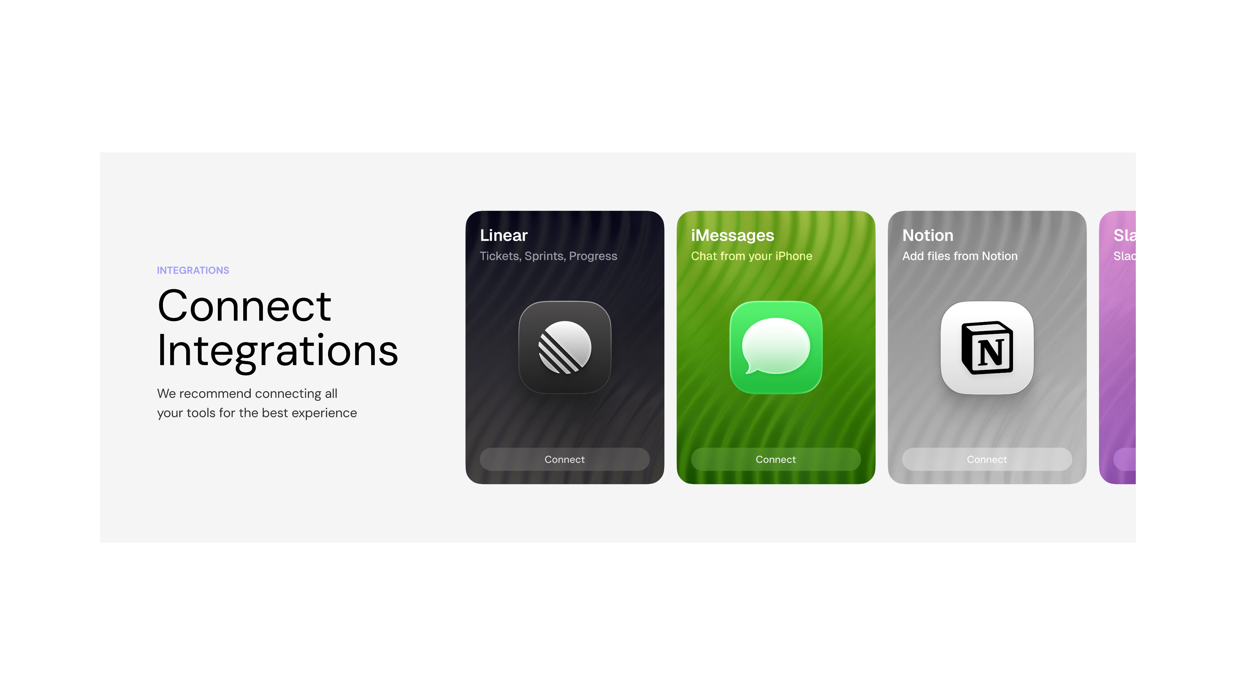 Connect Integrations card carousel