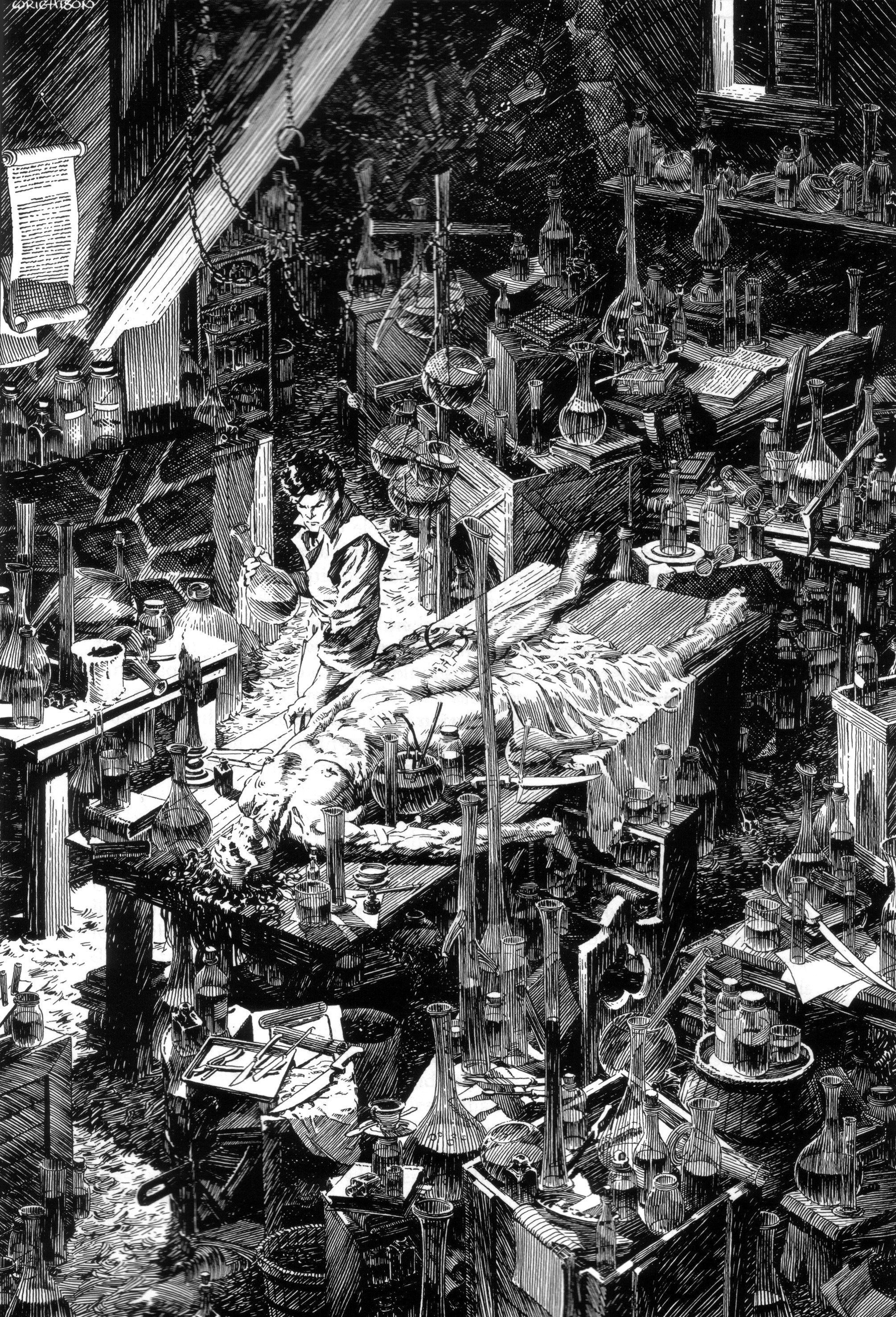 Wrightson Frankenstein laboratory plate