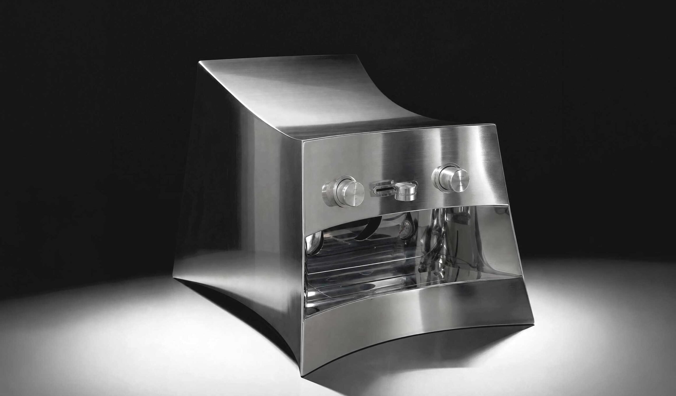Sculptural stainless steel espresso machine