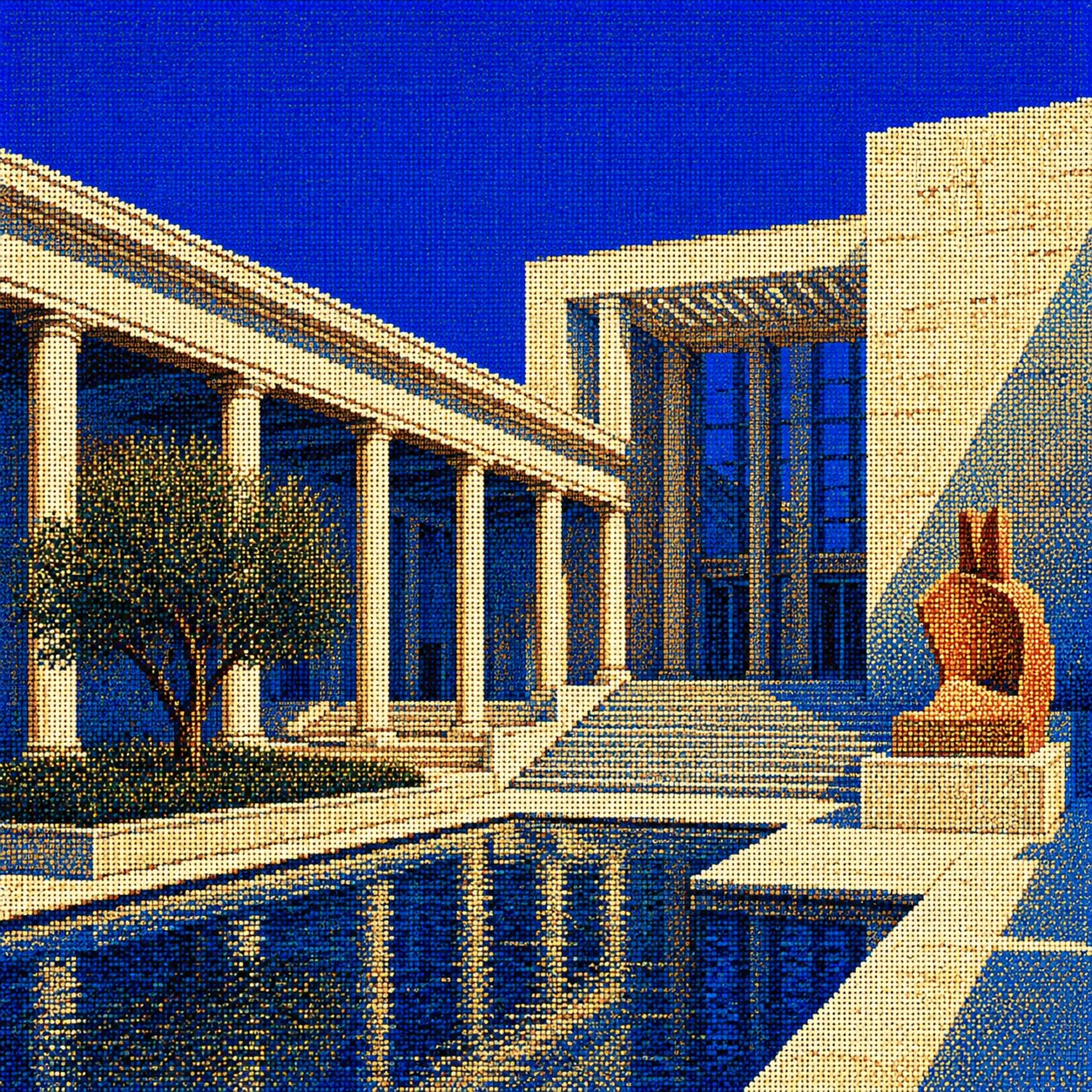 Cross-stitch modernist civic building