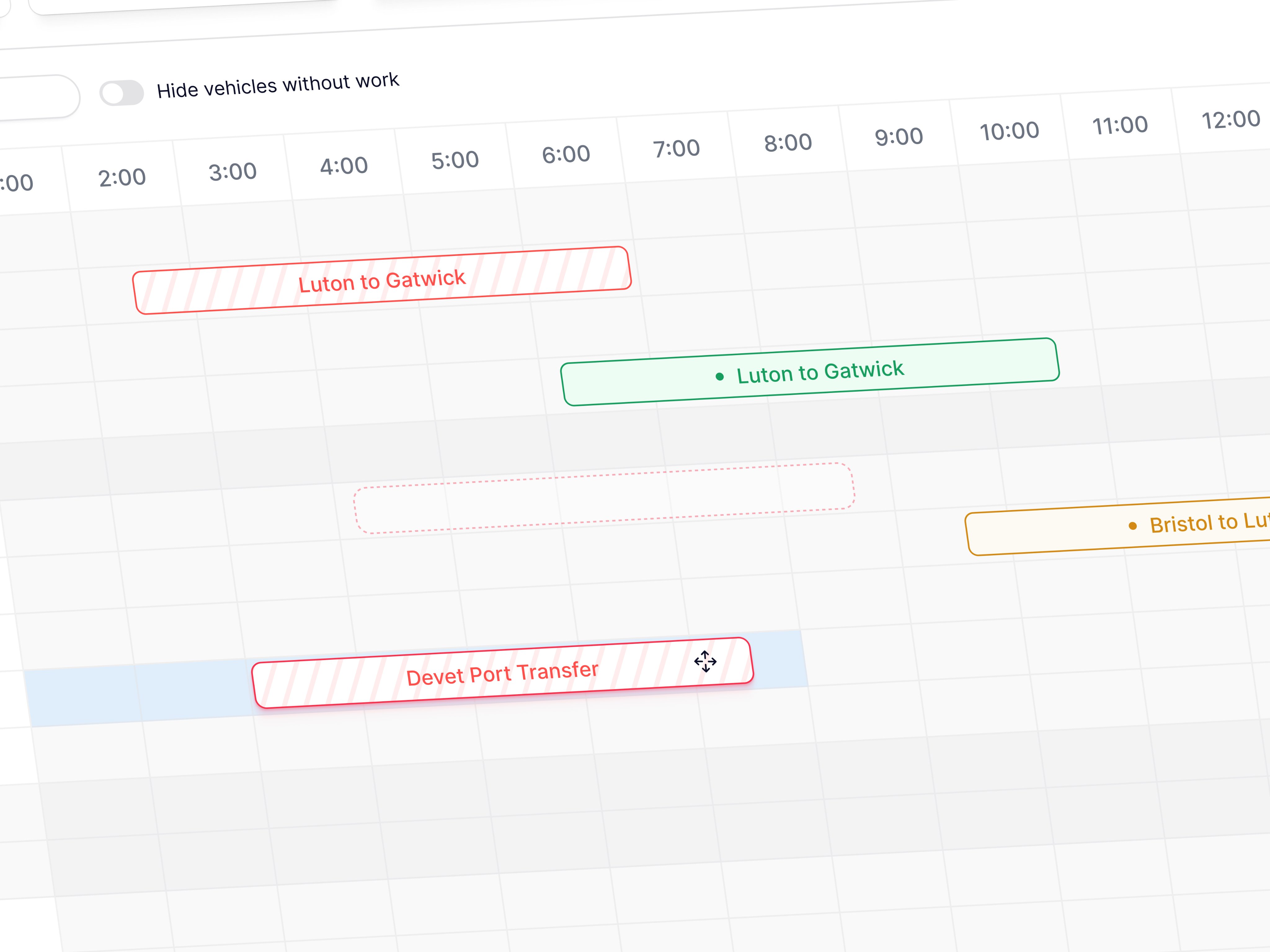 Vehicle scheduler drag interaction