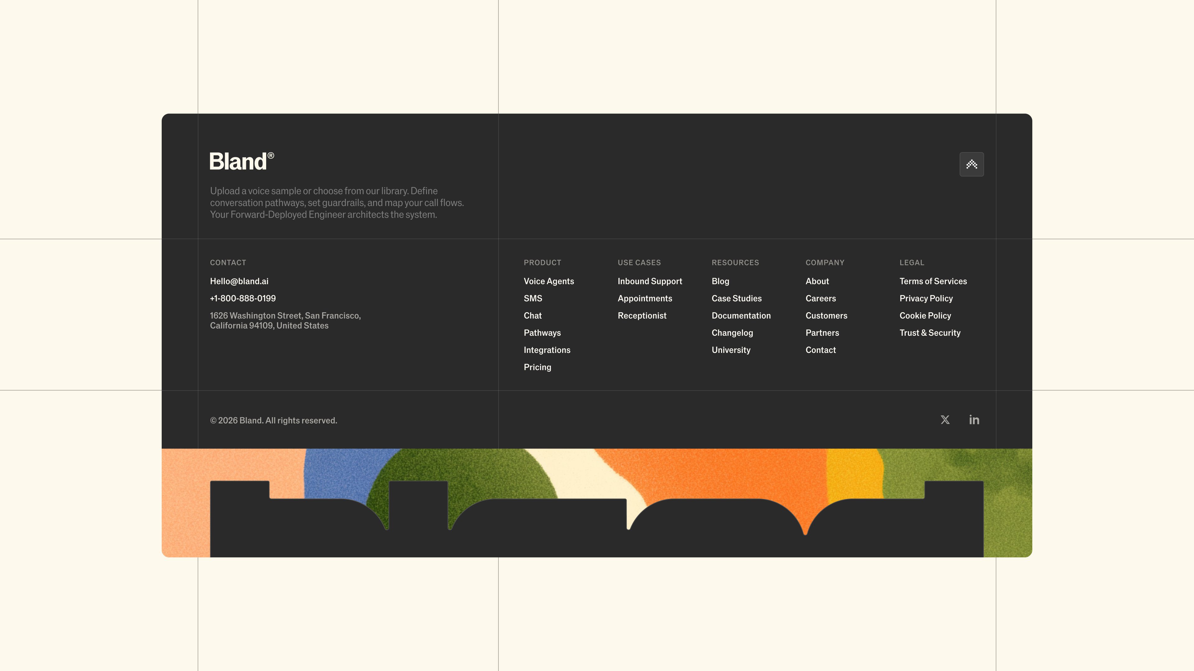 Bland footer with cropped wordmark