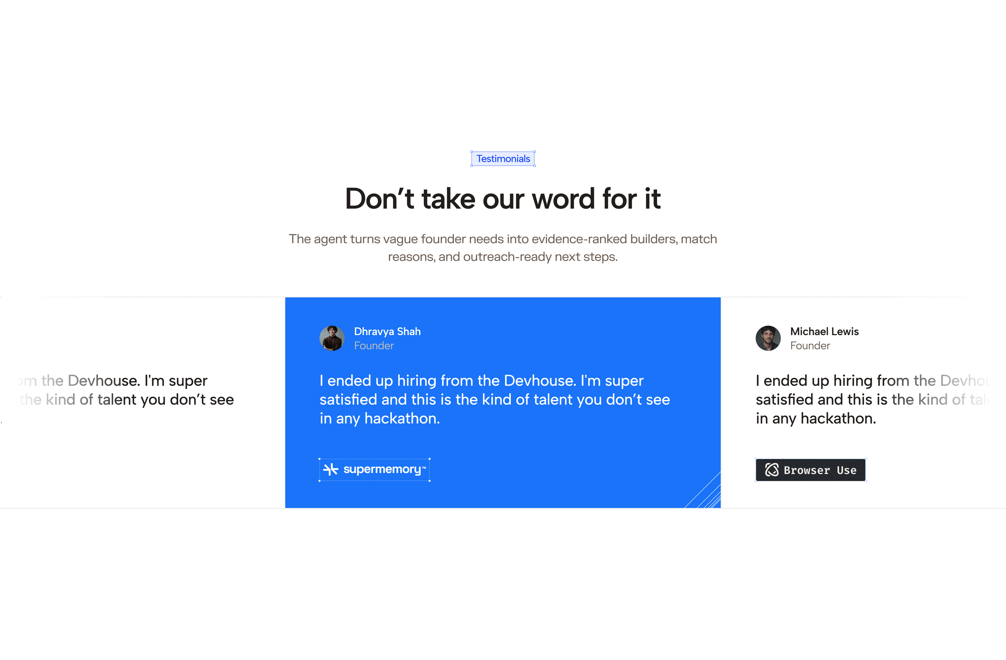 Testimonial carousel in Figma
