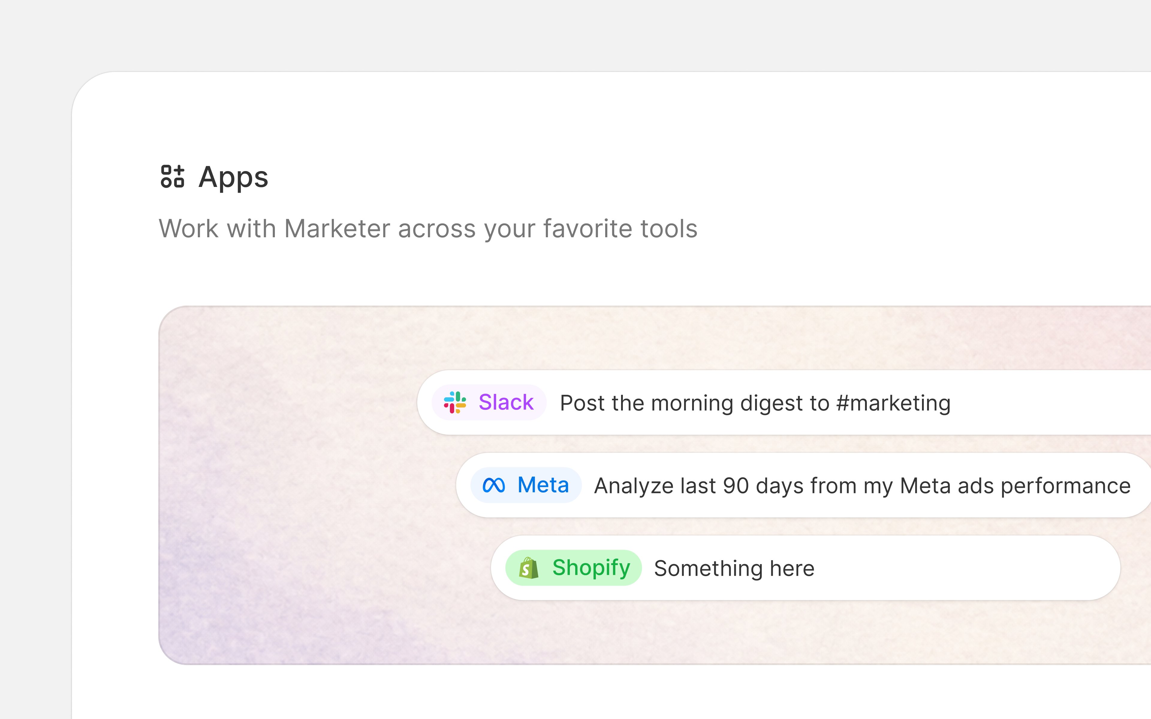 Integrations as example prompts