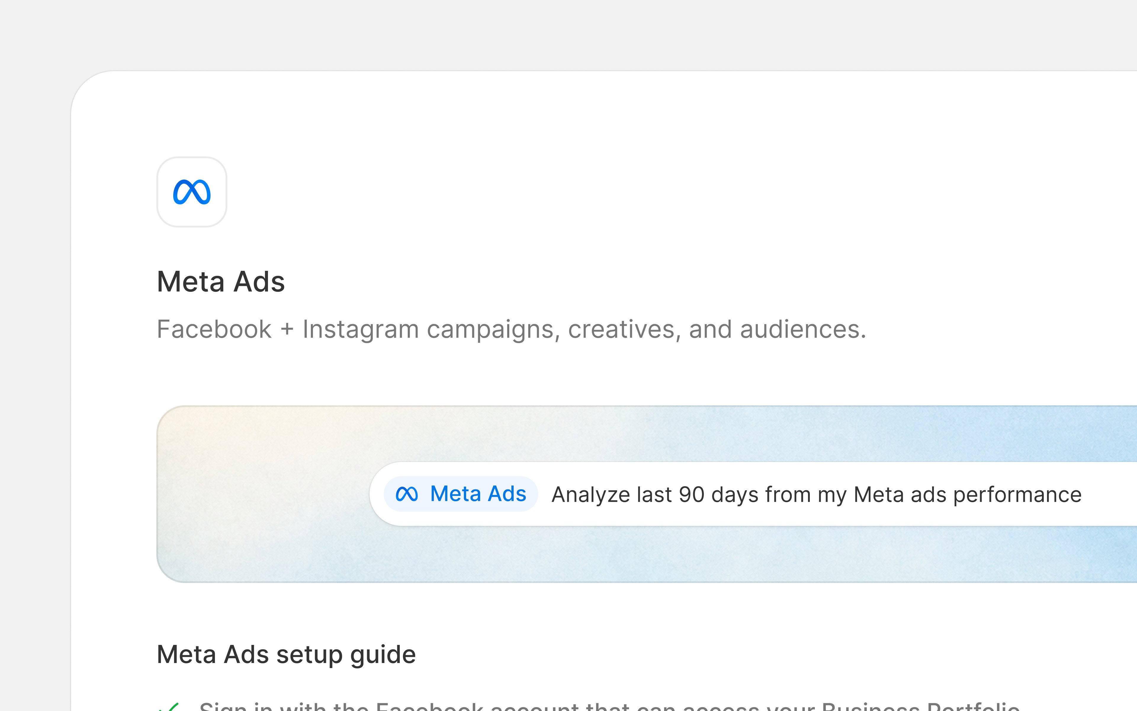 Meta Ads integration detail page