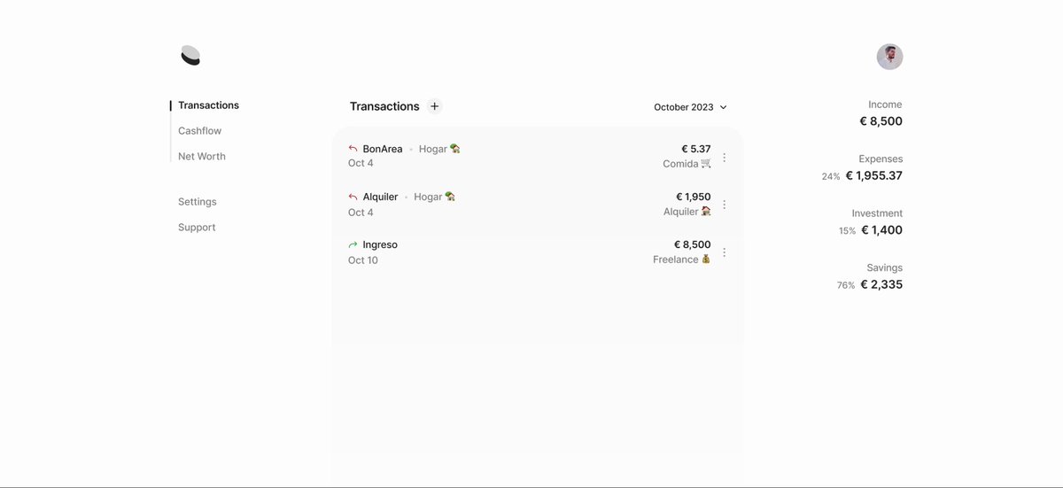 Personal finance dashboard — transactions